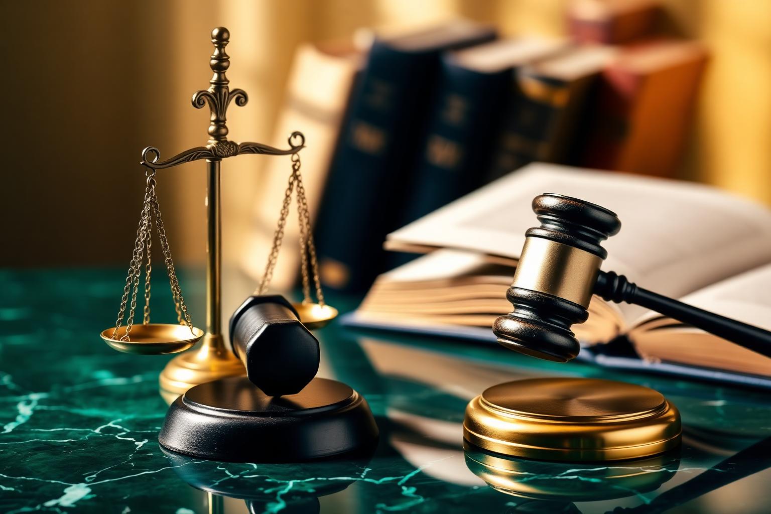 Scales of justice on emerald marble